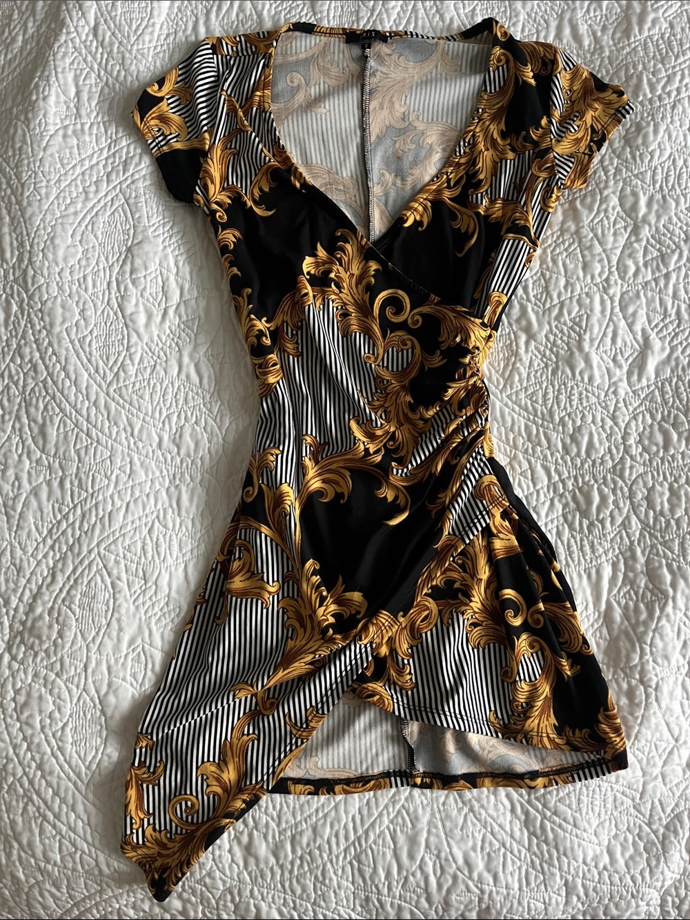 Black & Gold Baroque Wrap Dress